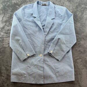 Vintage Sears Tradition Seersucker Blazer Blue White Striped Jacket Womens L